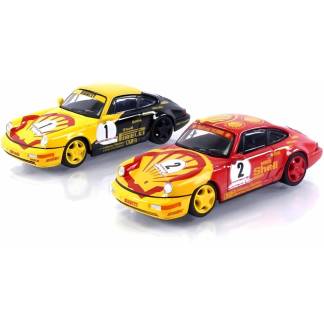 SPARKY x TINY - Shell Porsche 911 (964) İki Model Set - Kaufmann and Shell Trophy 1991 Limited Edition -1/64